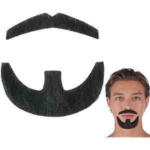 2Pcs Fake Mustaches Beard Stick On Mustache Black Fake Costume Facial Hair Novelty Realistic Mustache for Cosplay Costumes, T