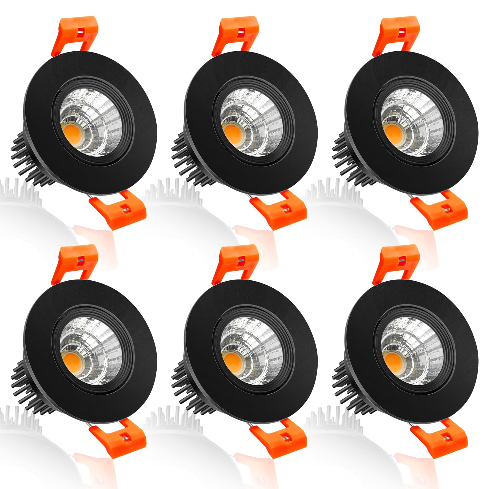 Photo 1 of inShareplus 2 Inch LED Downlight, 3W Recessed Lighting COB Dimmable, 3000K Warm White, CRI80, Black Trim, Ceiling Lights with LED Driver, 6 Pack