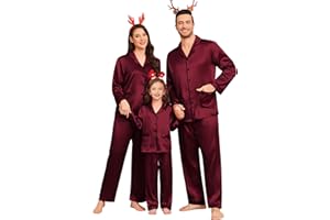 SWOMOG Matching Family Pajamas Set Women & Men & Kids Silk Satin Pjs 2 Pcs Long Sleeve Button Down Sleepwear with 2 Pockets