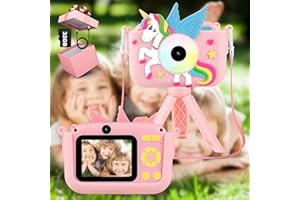 OKOIUM Camera for Kids,2.4-in Kids Camera with Tripod Timelapse Camera with 32GB SD Card,1080 HD Digital Video Camera for 3-12 Years Old Girls Boys Toddler Selfie Camera with Silicone Cover