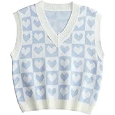 Floerns Women's Cute Heart Print V Neck Sleeveless Sweater Vest Knit Top