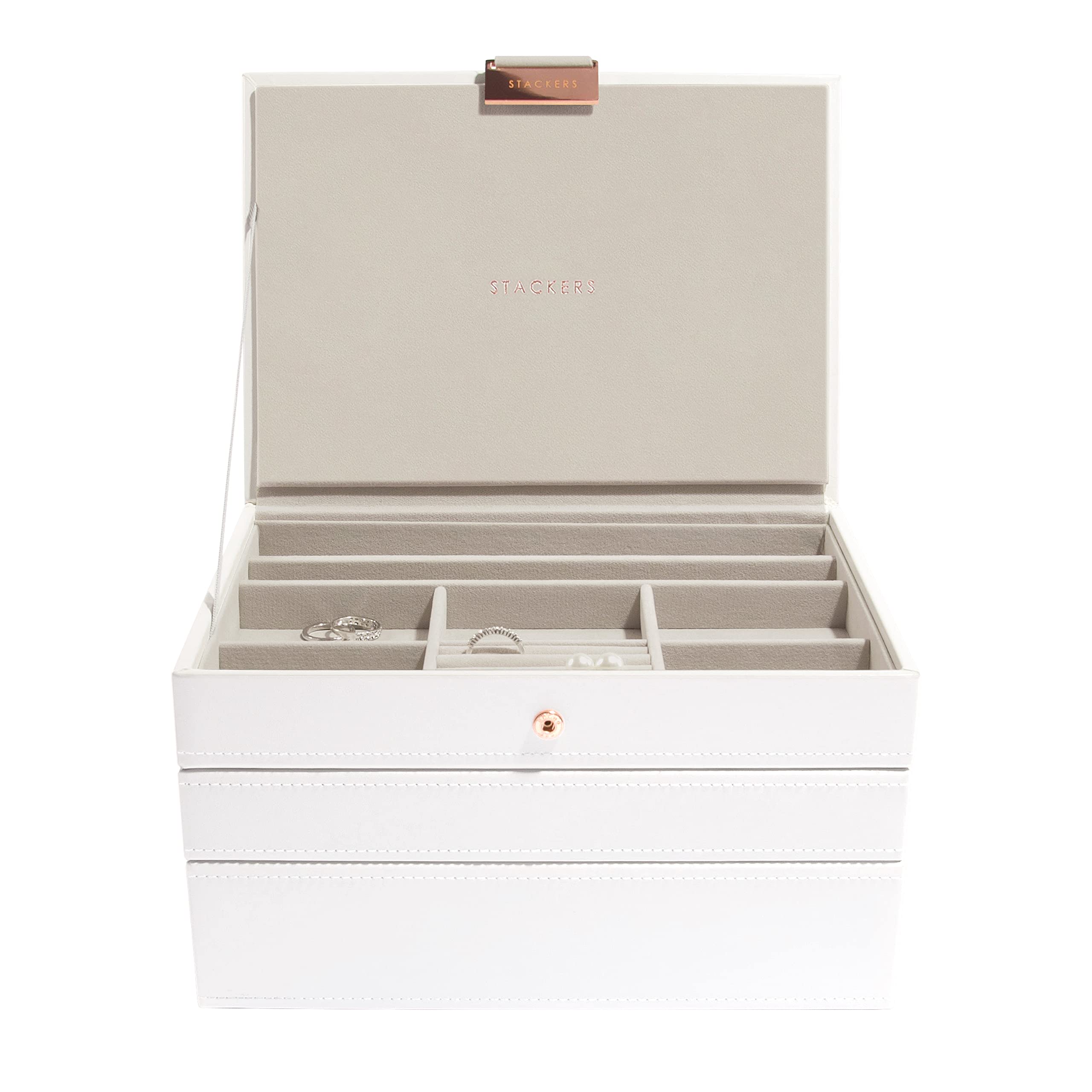 Stackers White and Rose Gold Classic Medium Jewellery Box, Set of 3