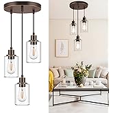 MAXvolador Industrial 3-Light Pendant Light, Adjustable Hanging Light Fixture with Clear Glass Shade, Pendant Lighting E26 Ba