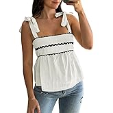 Tankaneo Womens Cute Tank Tops Summer Casual Peplum Babydoll Square Neck Tie Strap Backless Shirts