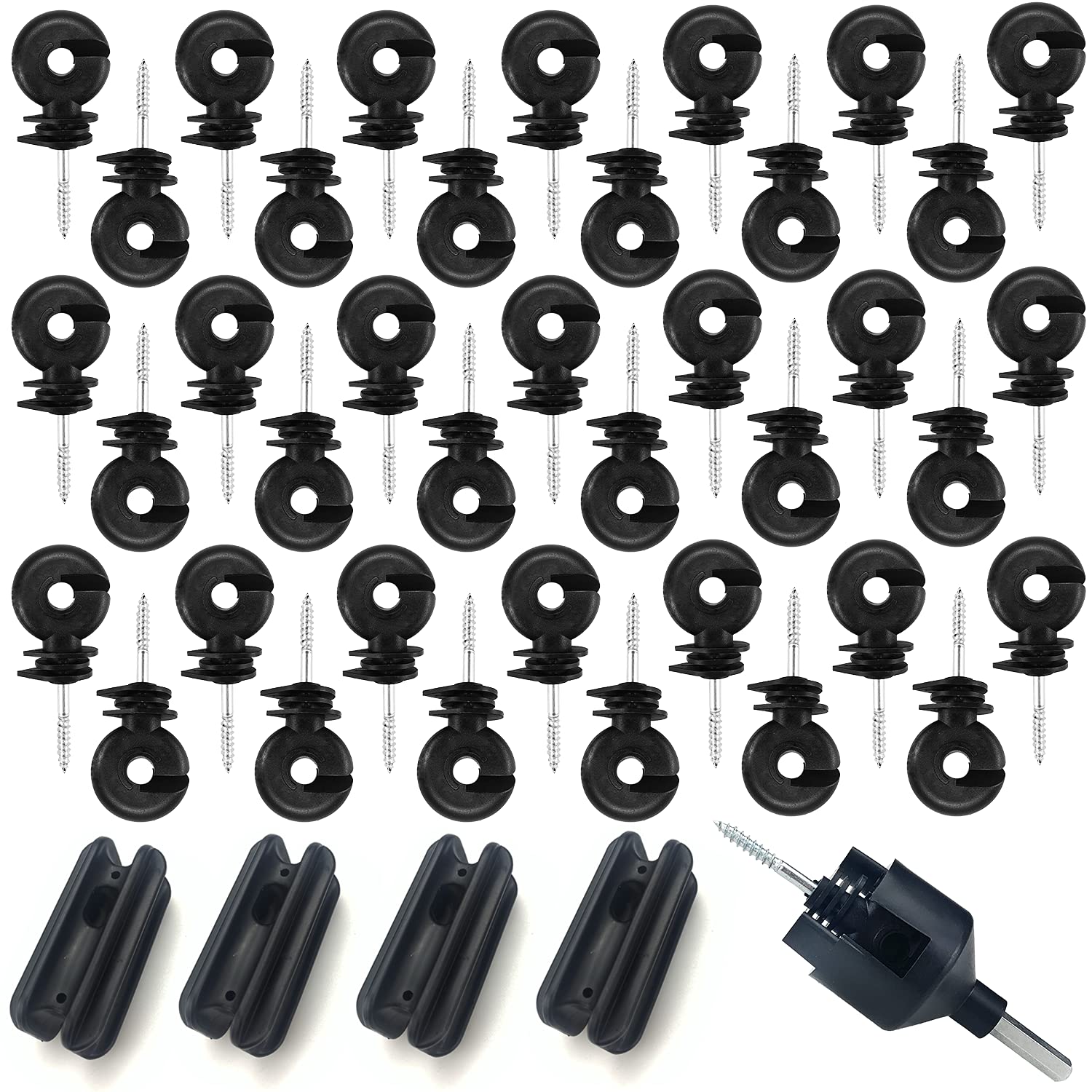 40Pcs Electric Fencing Ring Insulators Ring Insulators Electric Fence Insulator ,with 4Pcs Strain Insulators and 1Pcs Electric Fence Drill Chuck