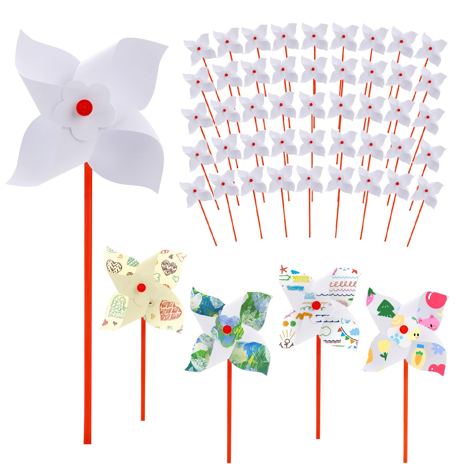 Photo 1 of 100 Pcs DIY Pinwheels Craft for Kids Bulk Blank Paper Pinwheels Color Your Own Pinwheel for Spring Summer Craft for School Group Daycare Home Fun Graffiti Art