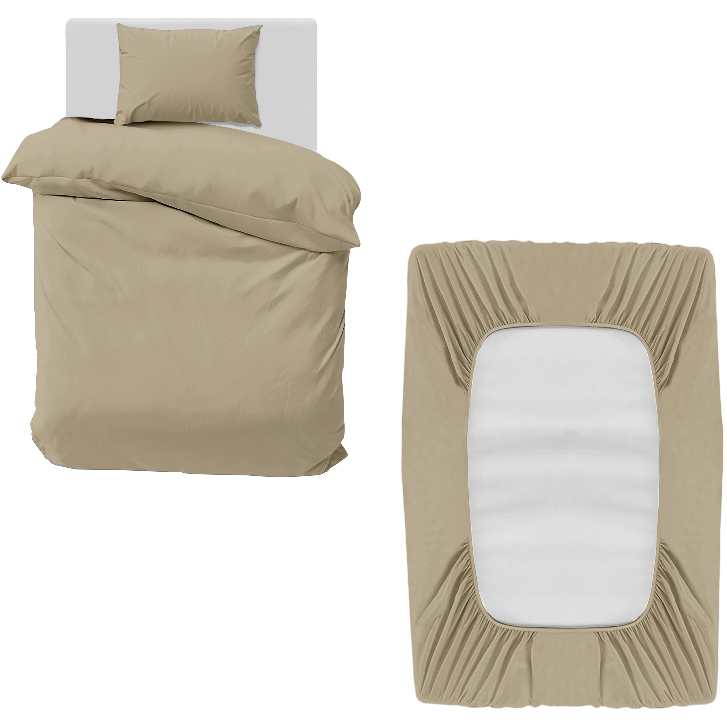 MOONLIGHT20015 Single Bedding Set 3 Piece Duvet Cover Fitted Sheet with Pillow case Soft Brushed Microfiber Duvet Cover sets Beige