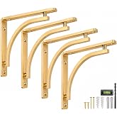 Classic Brass Powder Coated Heavy Duty Shelf Brackets 10 inch by Balin Designs &ndash; Gold L Bracket, Wall Mounted Support, Shelving Metal Bracket, Decorative Shelf Brackets with Hardware Included Set of 4