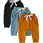 Toddler Baby Boy Fall Pants 3 Pack Active Jogger Casual Athletic Trousers Solid Color Pocket Elastic Waist Harem Bottoms