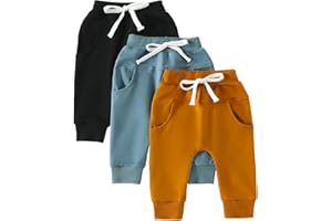 Yoawdats Baby Boys' 3-Pack Pull-on Jogger Pants Knit Pants Classic Fit Elastic Waist Kids Toddler Pants Multipacks Long Pants