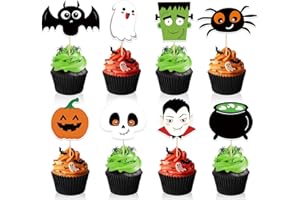 KINGZONE 24 PCS Halloween Happy Birthday Cupcake Toppers Halloween Party Decorations Cake Decor Cupcake Decorations Cake Decorating Party Supplies Decor for Baby Shower Boys Girls