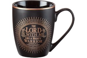 CHRISTIAN ART GIFTS Christian Encouragement Gifts for Men/Women Matte Black Coffee Mug w/Metallic Font Scripture Verses “The Lord is with Me” Jeremiah 20:11 12oz Stoneware