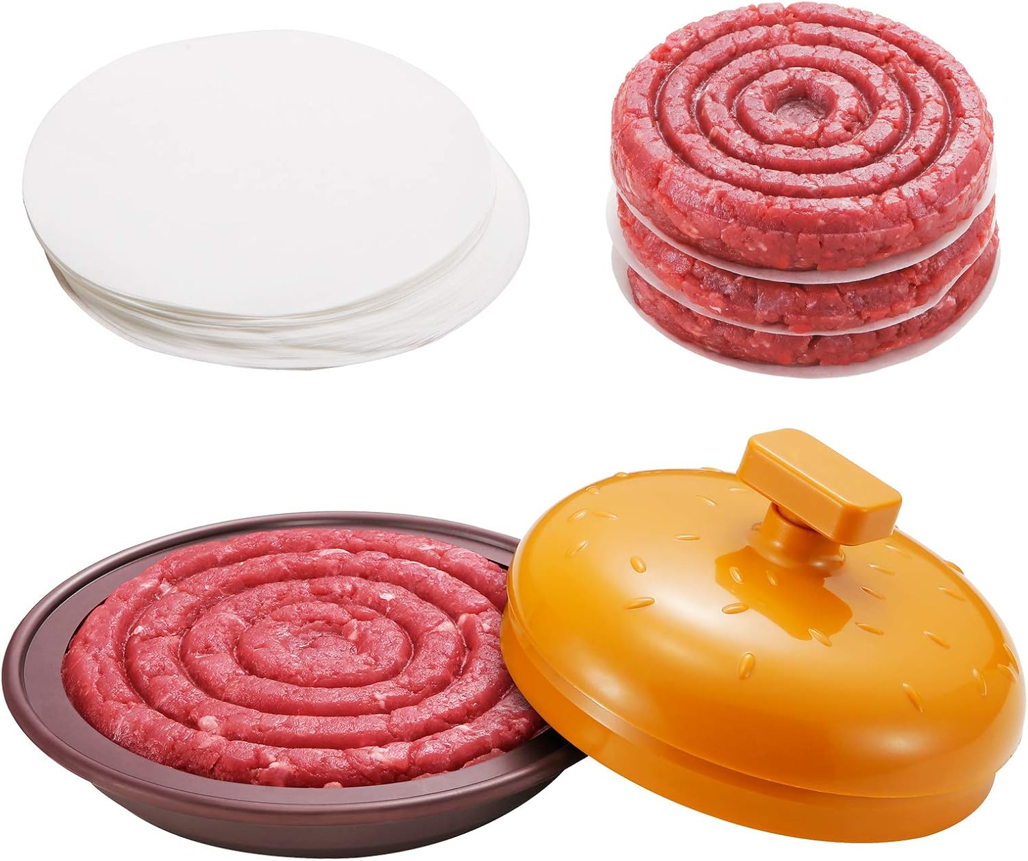 Unicook Burger Press, Non-Stick Hamburger Patty Maker Press with 100 Wax Patty Papers, Making ¼ to ½ Pound Professional Stuffed Burgers Patties, Perfect for Kitchen, BBQ and Grilling