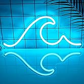 Ajoyferris Wave Neon Sign For Wall Decor Dimmable Led Neon Wave Sign Night Lights Led Wave Sign Ocean Neon Sign for Living Room Bedroom Office Bar Party Christmas Gift(16.5x7inch, Ice Blue)