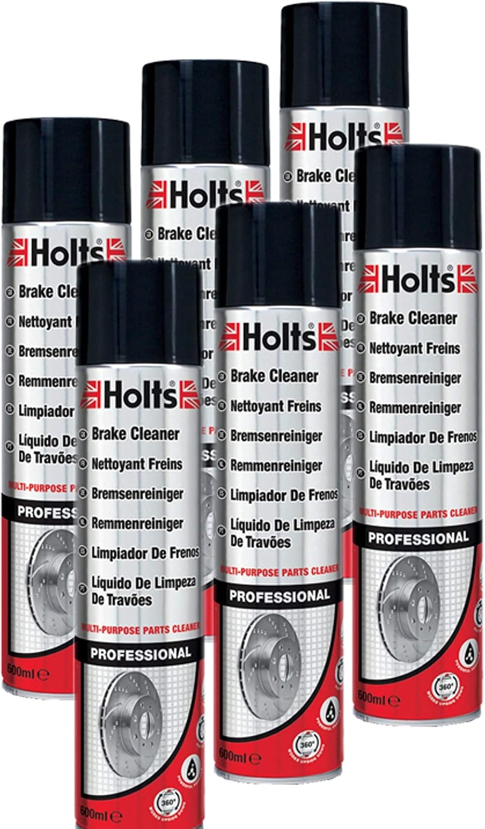 Holts Set of 6 Brake Cleaner 600 ml Professional Quality Degreaser
