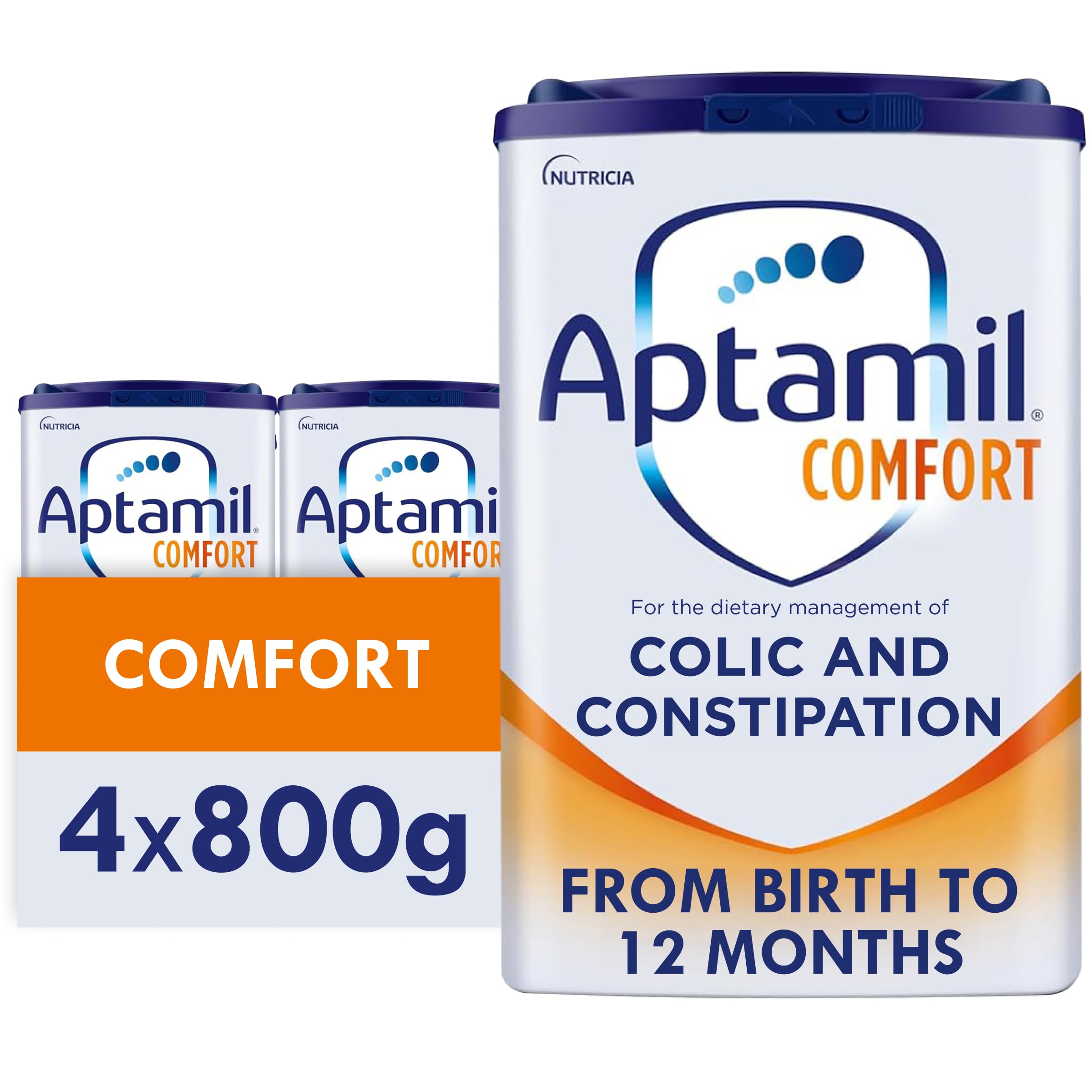 Aptamil Comfort Baby Milk Powder Formula, from Birth, 800g (Pack of 4)