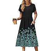 Zeagoo Women Summer Short Sleeve Midi Dress with Pockets Casual Aline Flowy Tshirt Dress Floral Vocation Beach Sundress