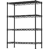 4-Shelf Adjustable Heavy Duty Storage Shelving Unit, Metal Organizer Wire Rack for Laundry Bathroom Kitchen Pantry Closet, Black