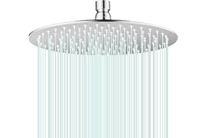 AULEEND Rain Shower Head Round Shower Head, High Flow Stainless Steel Rainfall Shower Head, High Pressure Design (B-Chrome, 1