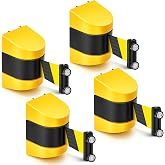 Barydat 4 Pcs 16.4 ft Retractable Barrier, Black Yellow Rope, Yellow | Magnetic Wall Mount Barrier, Crowd Control Safety Belt, ABS Case, Grocery Retail Store Stadium Strong Suction Power