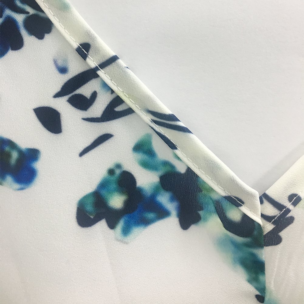 JunJunBag Women\'s 3/4 Sleeves Floral Printed V-Neck Bow Tie Casual Blouses Tops