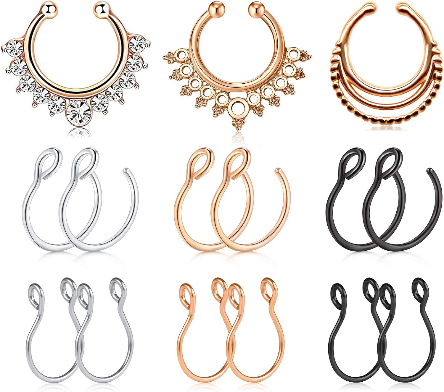 JFORYOU Fake Nose Rings Hoop 15pcs Stainless Steel Faux Fake Lip Ear
