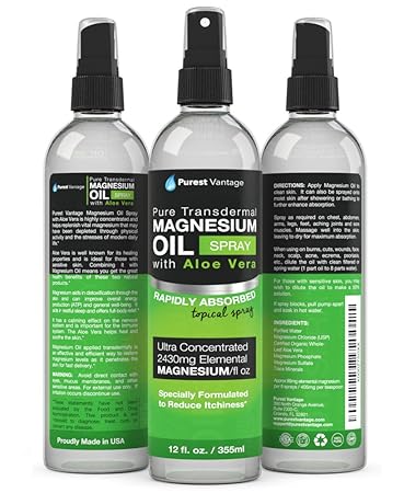 Amazon.com: Pure Magnesium Oil Spray with Organic Aloe Vera -Safe ...