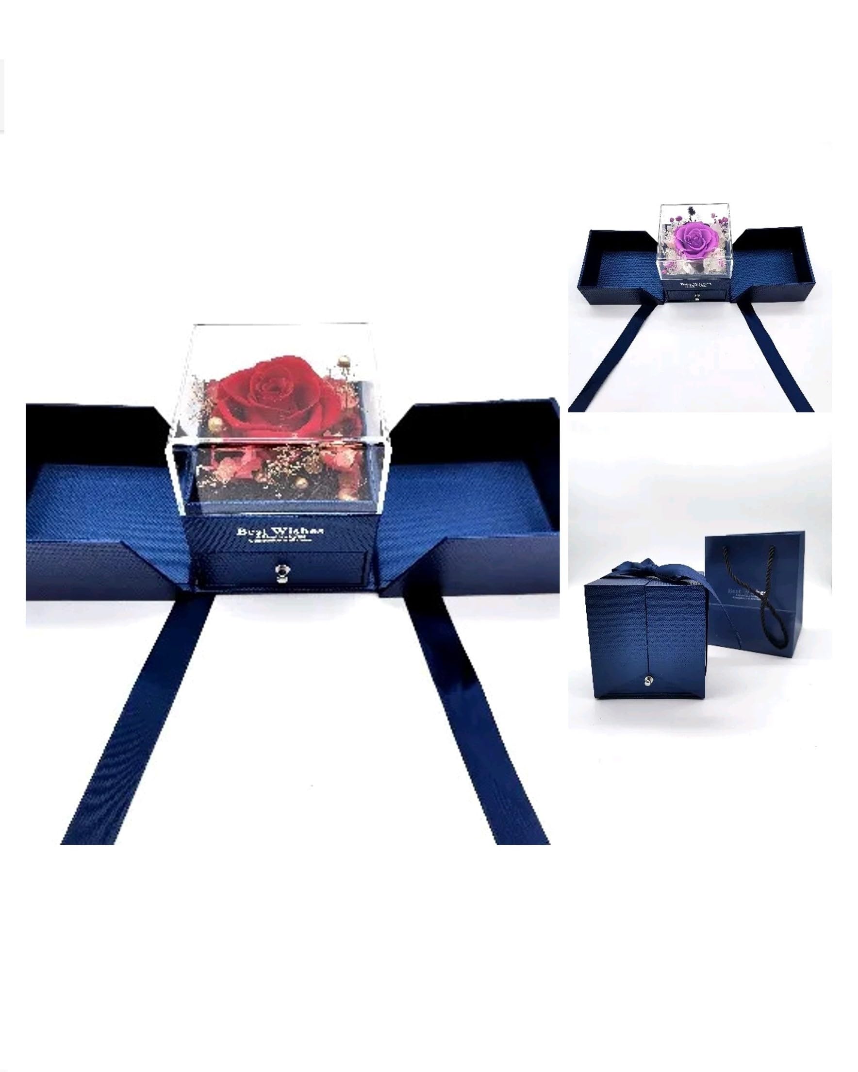Mr. Gadget's Solutions Preserved Unfaded Romantic Rose Jewelry Gift Box Enchanted Real Rose For Her on Mother’s Day Anniversary or Any occasion