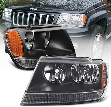 Amazon Com Ajp Distributors For Jeep Grand Cherokee Headlights Head Lights Lamps Upgrade Replacement Pair Unit Assembly 1999 2000 2001 2002 2003 2004 99 00 01 02 03 04 Black Housing Clear Lens Amber Reflector Automotive