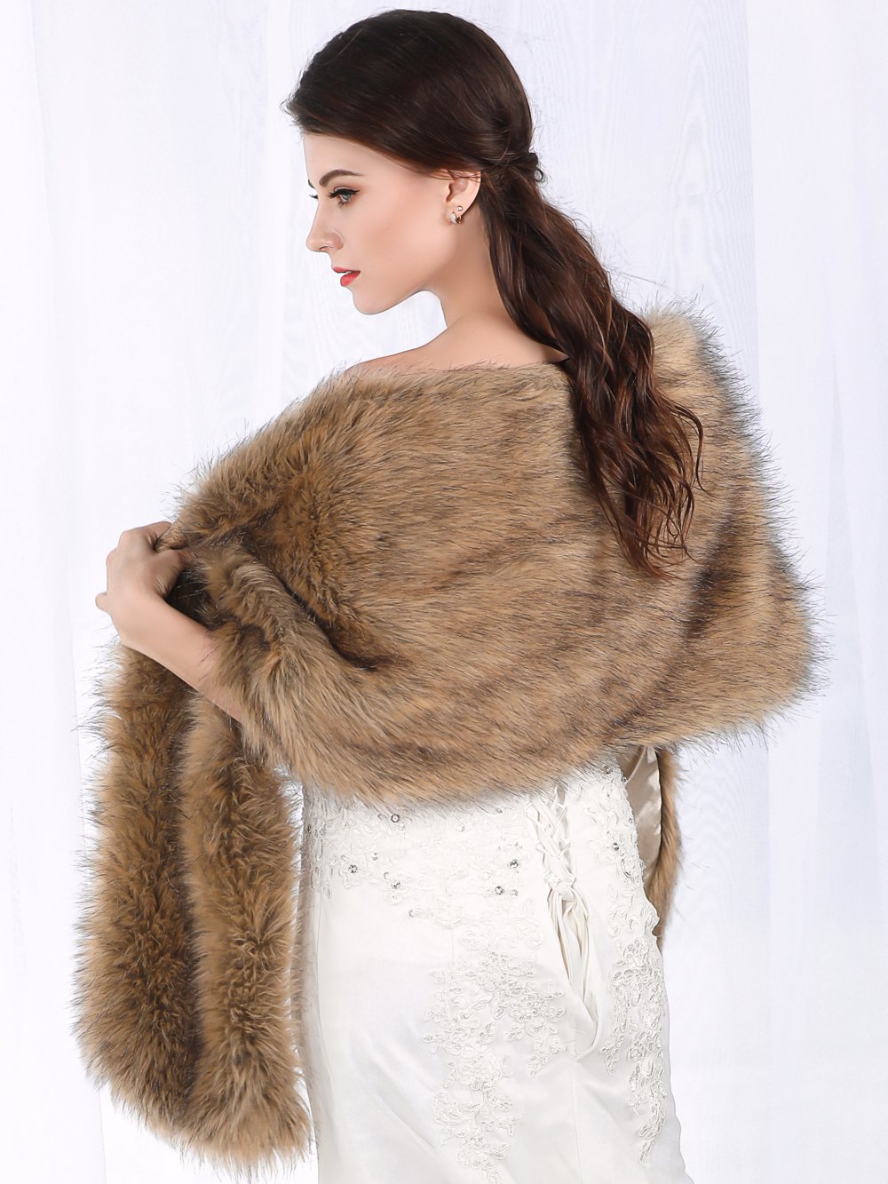 Aukmla Women's Large 1920 Brown Faux Fur Shawl Bride Wedding Fur Wraps and Shawls Faux Mink Shawl for Women and Girls (Brown) Aukmla Women's Large 1920 Brown Faux Fur Shawl Bride Wedding Fur Wraps and Shawls Faux Mink Shawl for Women and Girls (Brown)