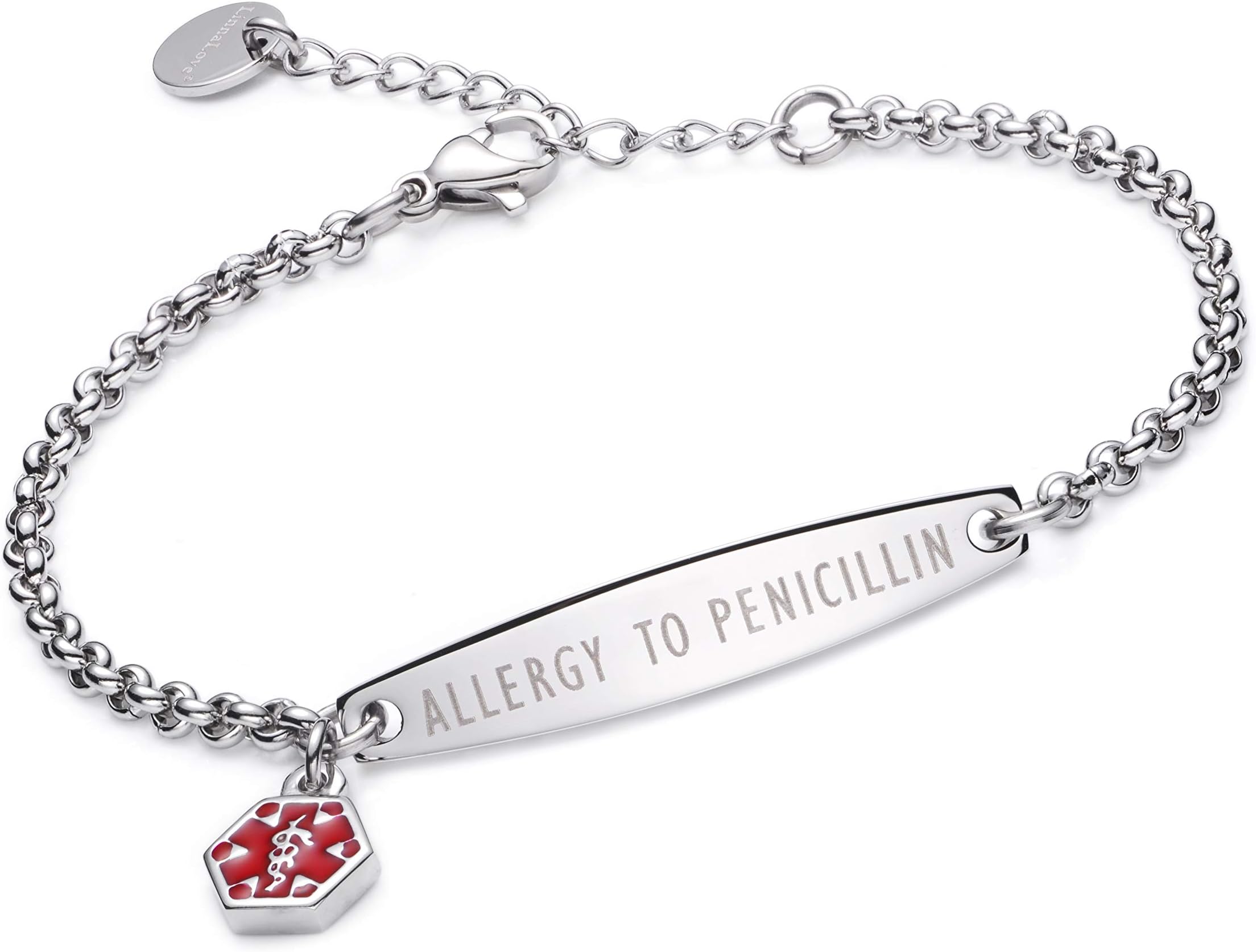 LinnaLoveMedical alert bracelets for Women stainless steel Simple Rolo chain medical id bracelets with free engraving 6.5-8 inches adjusted