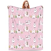 Joismea Soft Warm Throw Blanket Lightweight Flannel Fleece Bed Blanket Gift for Home Decor Cute Llama Pink 50"x40"