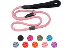 AAUFILUX Strong Slip Rope Dog Training Leash (4ft) - Heavy Duty Durable Braided Nylon Lead with Rubber Stopper & Padded Handle - No Pull Walking for Medium Large Dogs (Pink, 1/2" x 4ft)