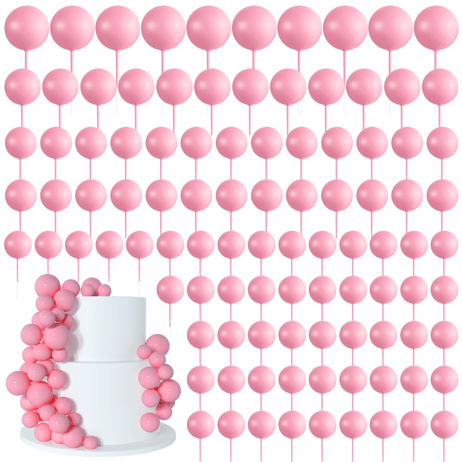 Photo 1 of BOUBONI 138 Pcs Pink Balls Cake Topper Decorations Balloon Cupcake Toppers Foam Multisize Cake Topper Balls for Birthday Party Wedding Anniversary