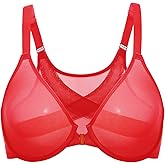 DELIMIRA Women's Cosnufy Posture Front Closure Bras Sheer Mesh Plus Size Underwire Unlined Bra