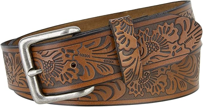 embossed leather belt