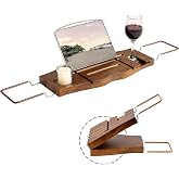 Dream Light Walnut Teak Expandable Bathtub Caddy Tray | Light walnut teak tray, extendable, housewarming gift, bath spa organizer