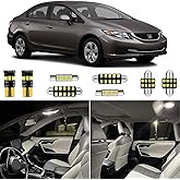 6pcs White Civic Interior LED Lights Kits for 2006-2015 Honda Civic 6000K Super Bright White Interior LED Bulbs Package + Ins