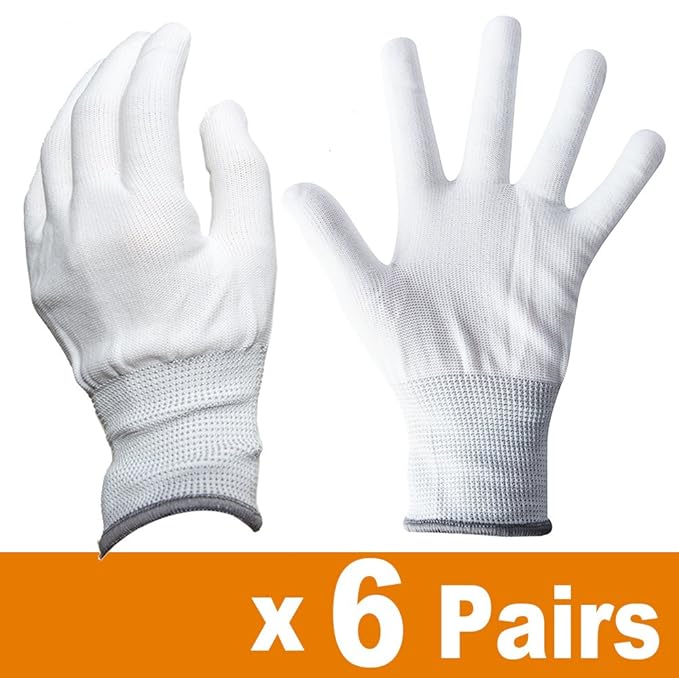 Ehdis Nylon Weiß Arbeitshandschuhe Stretchy Vollfinger Arbeitshandschuhe Antistatische Anti-Rutsch Handschuhe zum Waschen, Au