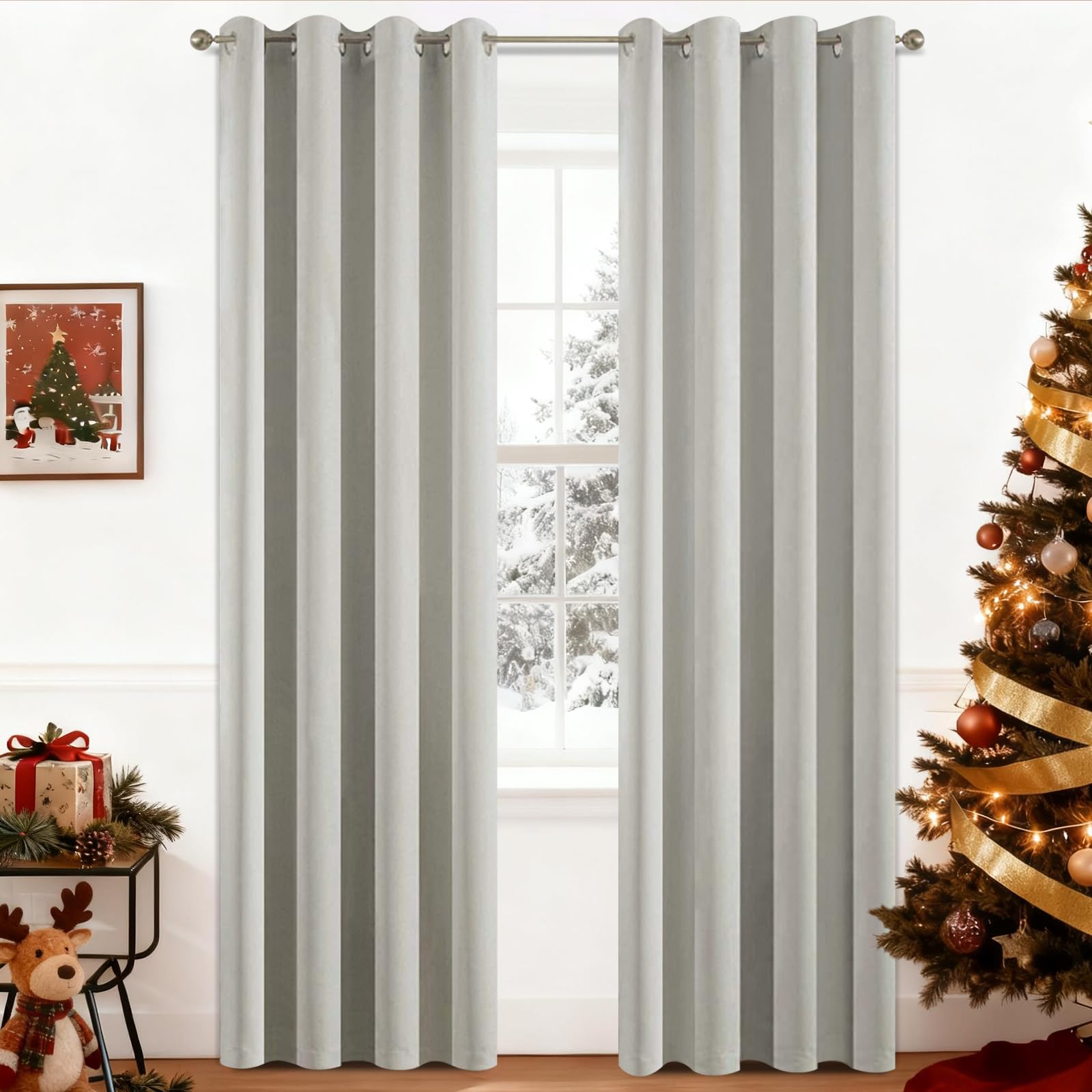 Yakamok Room Darkening Thermal Insulated Light Blocking Blackout Curtains, 2 tie Backs Included(52Wx84L,Light Beige,2 Panels) Image