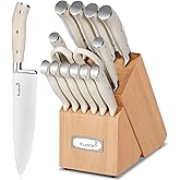 KUISINE Upgraded Knife Set High Carbon Stainless Steel Sharper Blade Ergonomic Handle,Knife Block Set with Built- in Sharpener(Ivory Pro Acacia,15PCS)