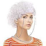 Old Lady Costume Set-Grandmother Wig,Wig Caps, Madea Granny Glasses, Eyeglass Retainer Chain,Pearl Necklace(5 Pieces)