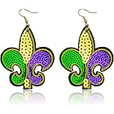Ymimanchil Mardi Gras Earrings for Women Fleur De Lis Dangle Earrings Mardi Gras Accessories