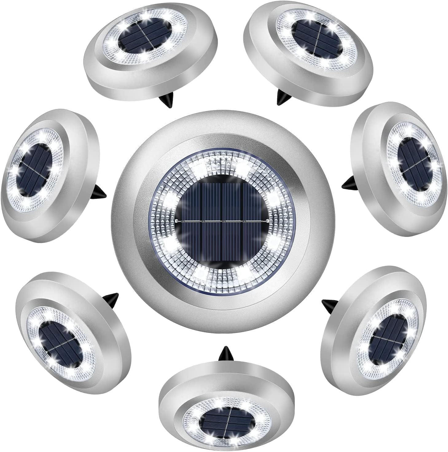 ZFITEI 8 Pack Solar Ground Lights Outdoor,8 LED Solar Garden Lights with 600mAh Battery & 8H Runtime for Lawn,Pathway（Bright White ） — image 1