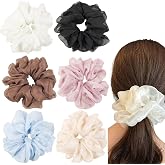 Cute Large Big Oversized Scrunchies for Women: Jumbo Chiffon Hair Ties for Sleeping, No Damage Hair Accessories for Thick Hair (6PCS)