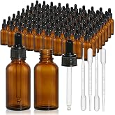 turvono 80 Pack 1oz Amber Glass Dropper Bottles, 30ml Leakproof Vials | Travel Friendly Eye Dropper Bottles, Airtight Screw Top, for Essential Oils, Tinctures,Serum,Hair Oil, and Skincare