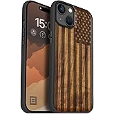 Carveit Magnetic Wooden Case for iPhone 15 Plus Case, Compatible with MagSafe Wireless Chargers, Black Soft TPU Shockproof Cover & Wood Artisan Engraved (American Flag) - Walnut