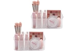 SUNFICON 2 Pack Makeup Trays Organizers Holders Cosmetic Display Cases Tabletop Desktop Vanity Countertop Bathroom Wall Cabinet Medicine Storage Boxes for Womens Ladies Girls Crystal Clear