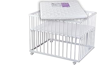 Laufgitter weiß lackiert 75x100 Buche mit Matratze - TÜV geprüft -