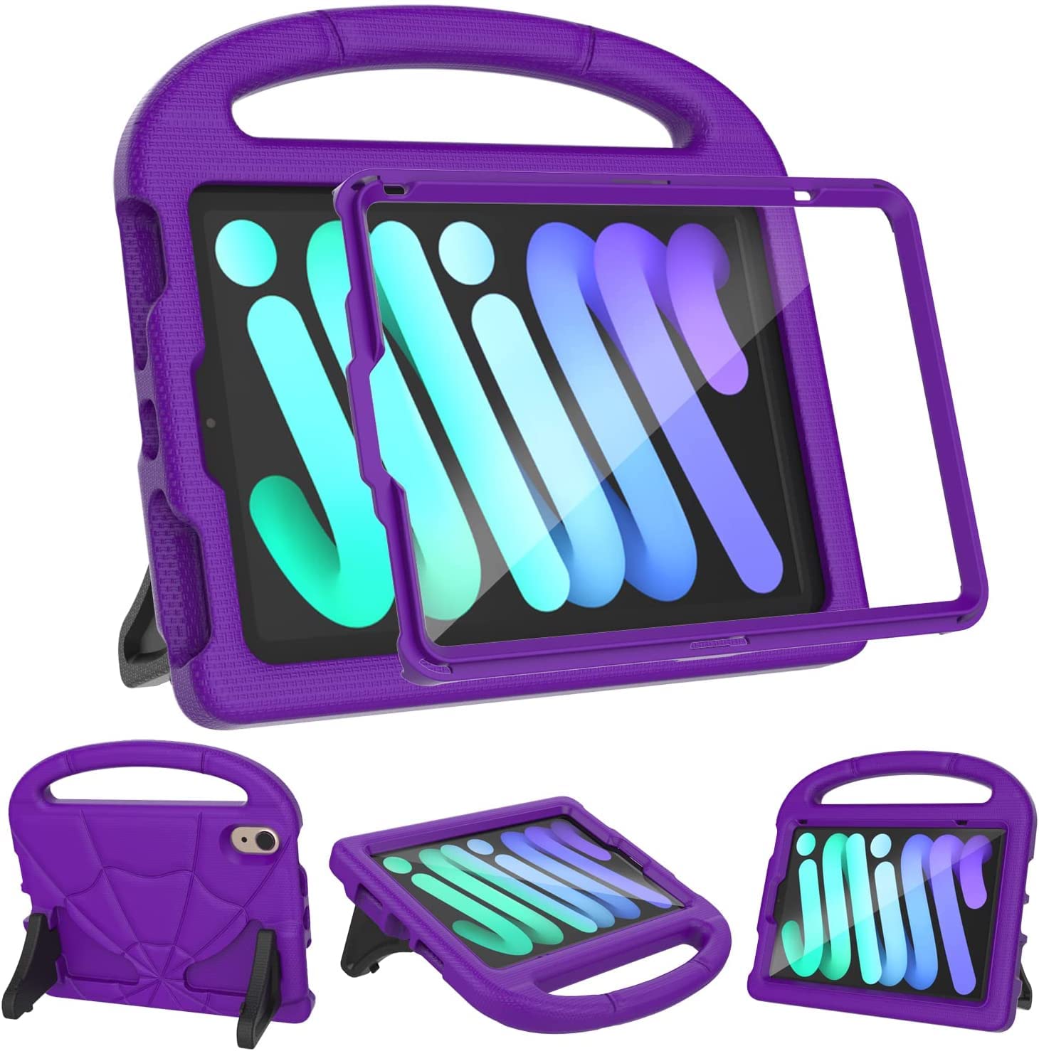 2024 Newest iPad Mini 7(A17 Pro)& iPad Mini 6 (A15) 2021Tablet Case for Kids (7th/6th Generation),Lightweight Shockproof Kid-Proof Cover Built-in Screen Protector with Handle Stand Tablet Case -Purple